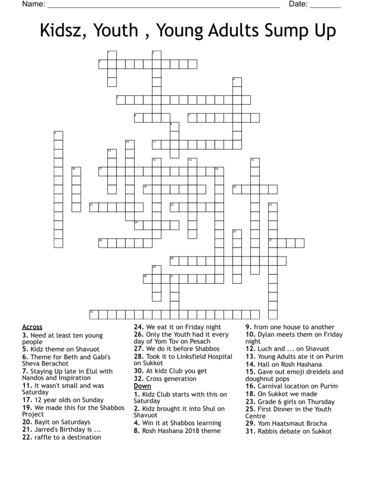 Kidsz Youth Young Adults Sump Up Crossword WordMint