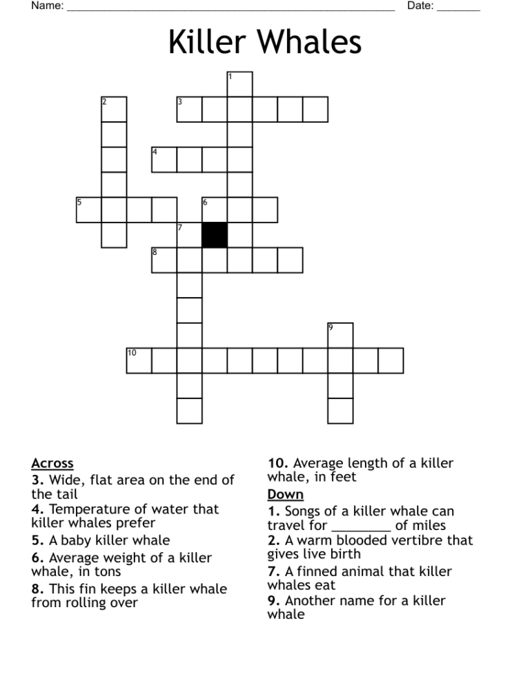 Killer Whales Crossword WordMint