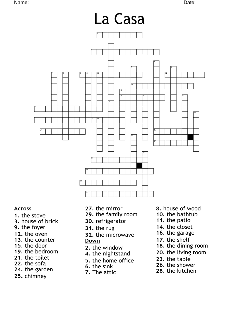 La Casa Crossword WordMint La Casa Crossword WordMint