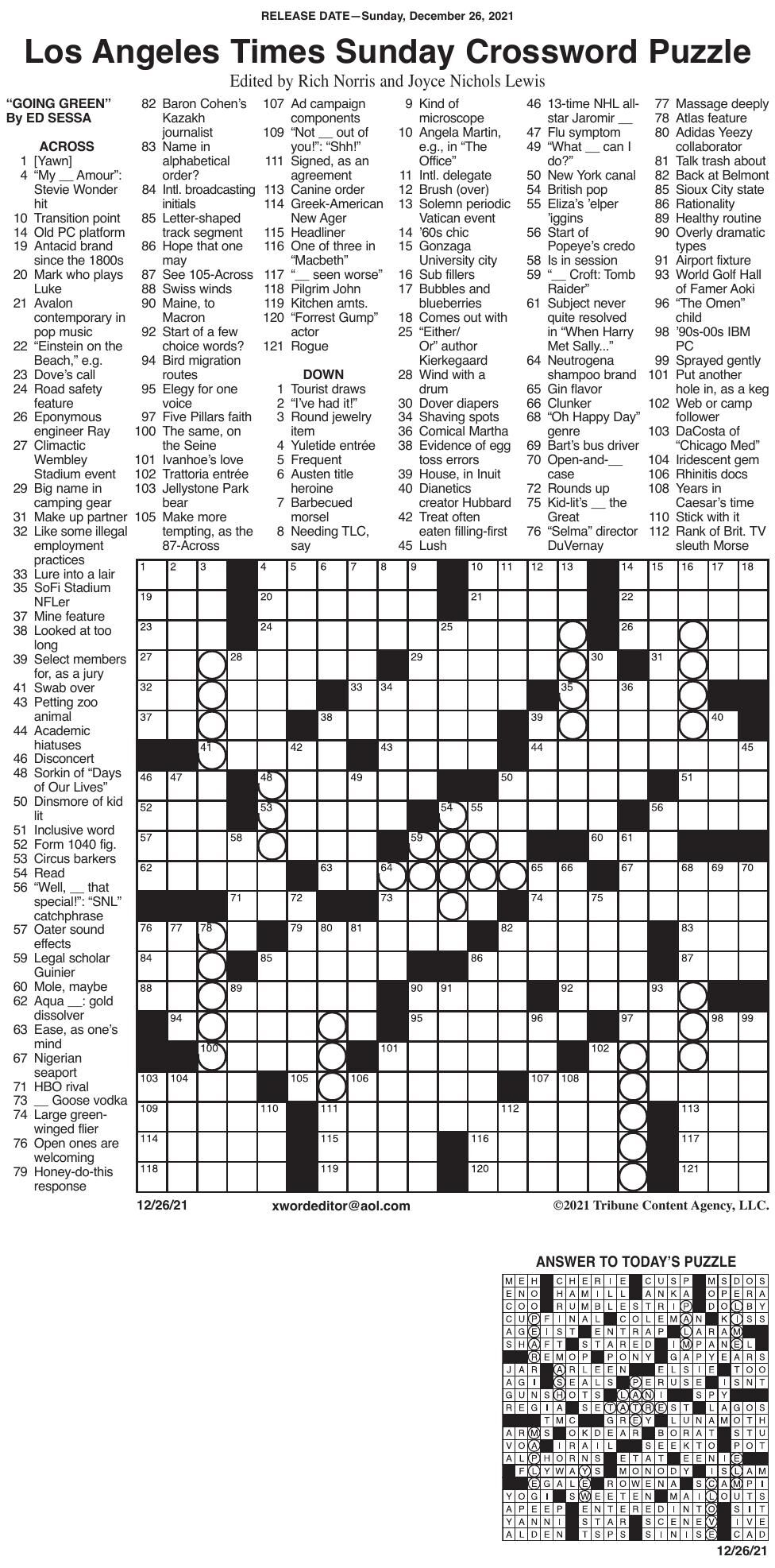 LA Times Crossword 12 26 Messenger inquirer LA Times Crossword 12 26 Messenger inquirer