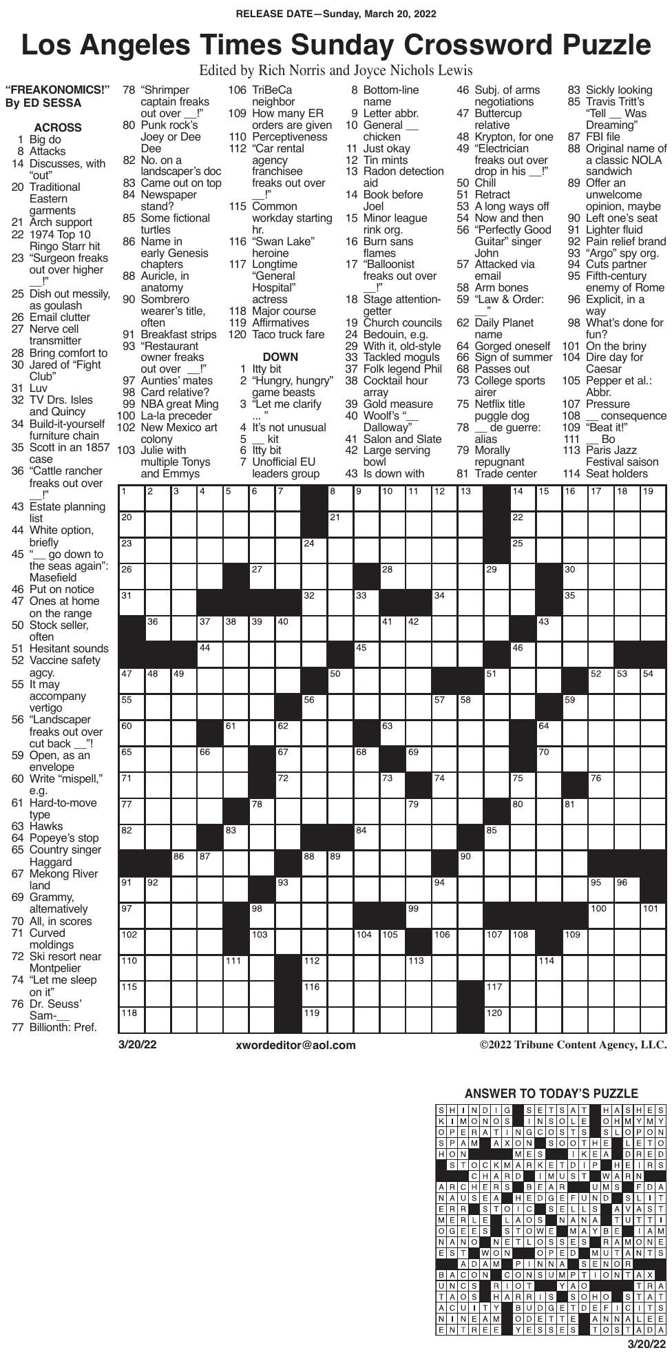 LA Times Crossword 3 20 Messenger inquirer LA Times Crossword 3 20 Messenger inquirer