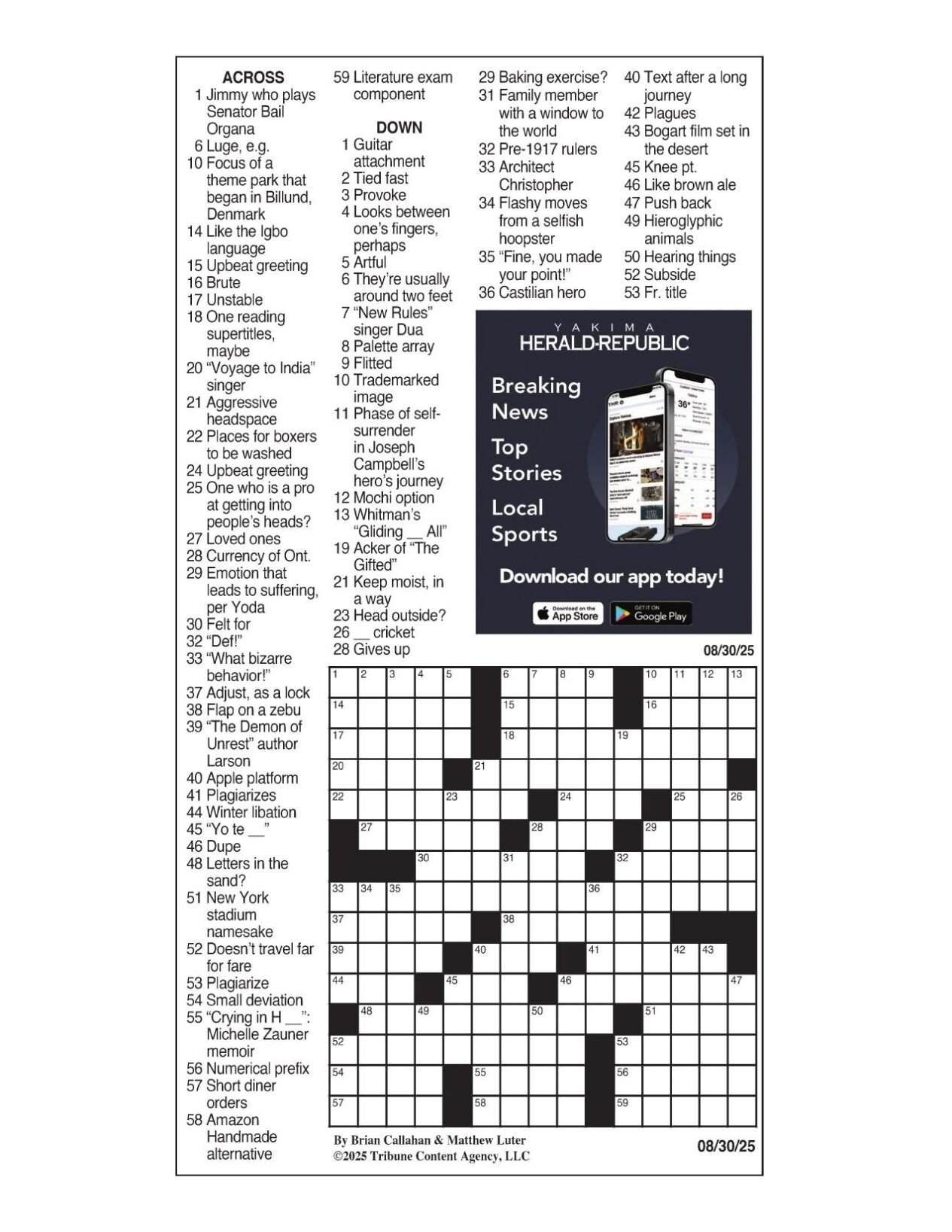 LA Times Crossword Aug 30 2025 Crosswords Yakimaherald LA Times Crossword Aug 30 2025 Crosswords Yakimaherald