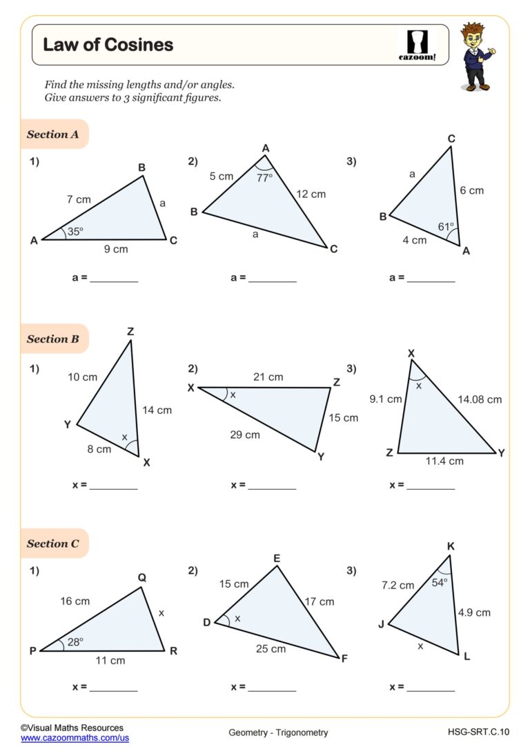 Law Of Cosines Worksheet Algebra II PDF Worksheets Cazoom Math