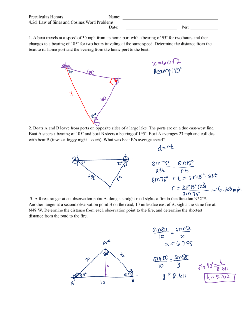 Law Of Sines Cosines Word Problems Precalculus Law Of Sines Cosines Word Problems Precalculus