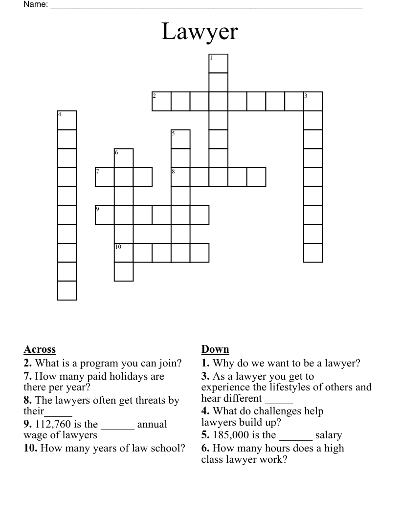 Lawyer Crossword WordMint