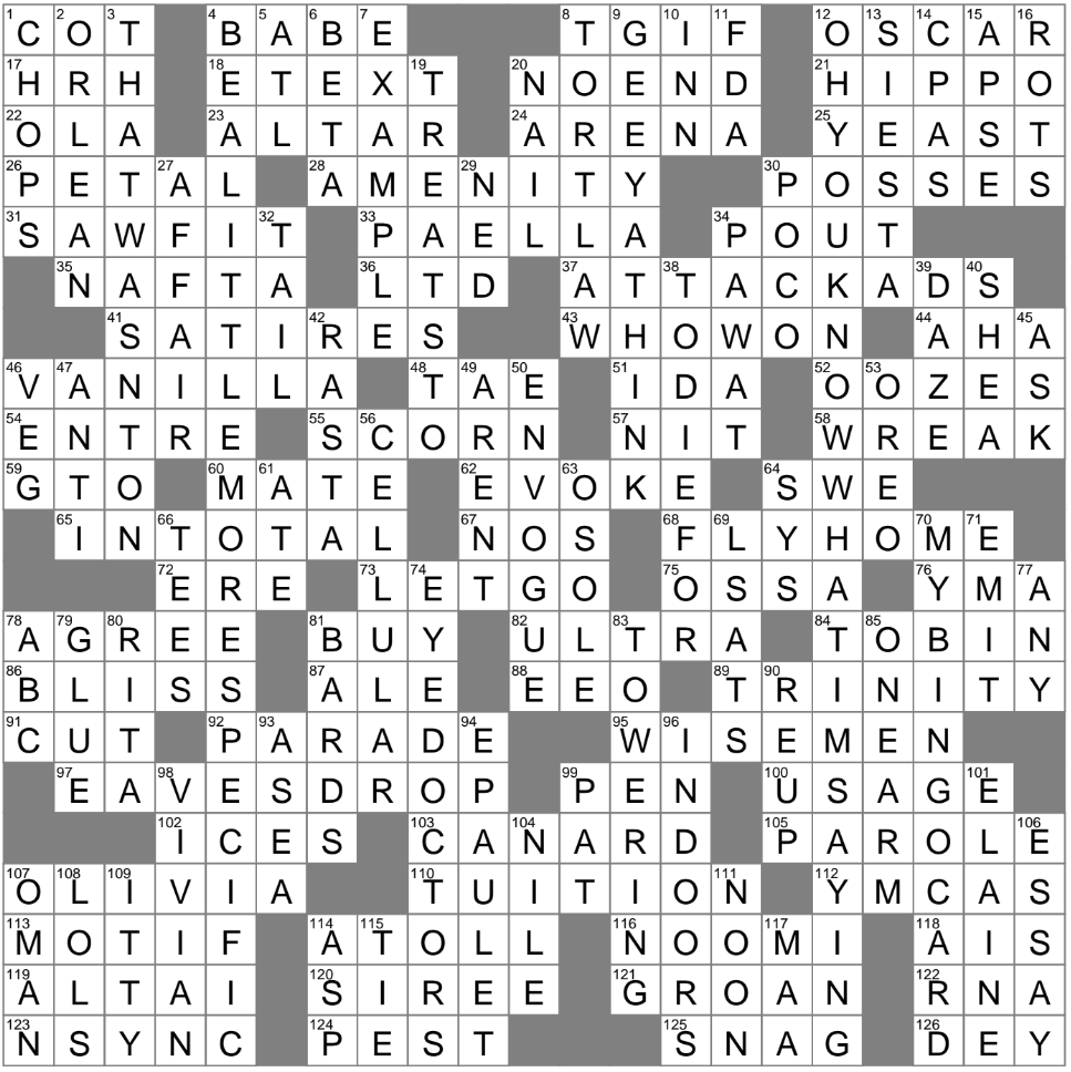 LAXCrossword Answers To The Los Angeles Times Crossword