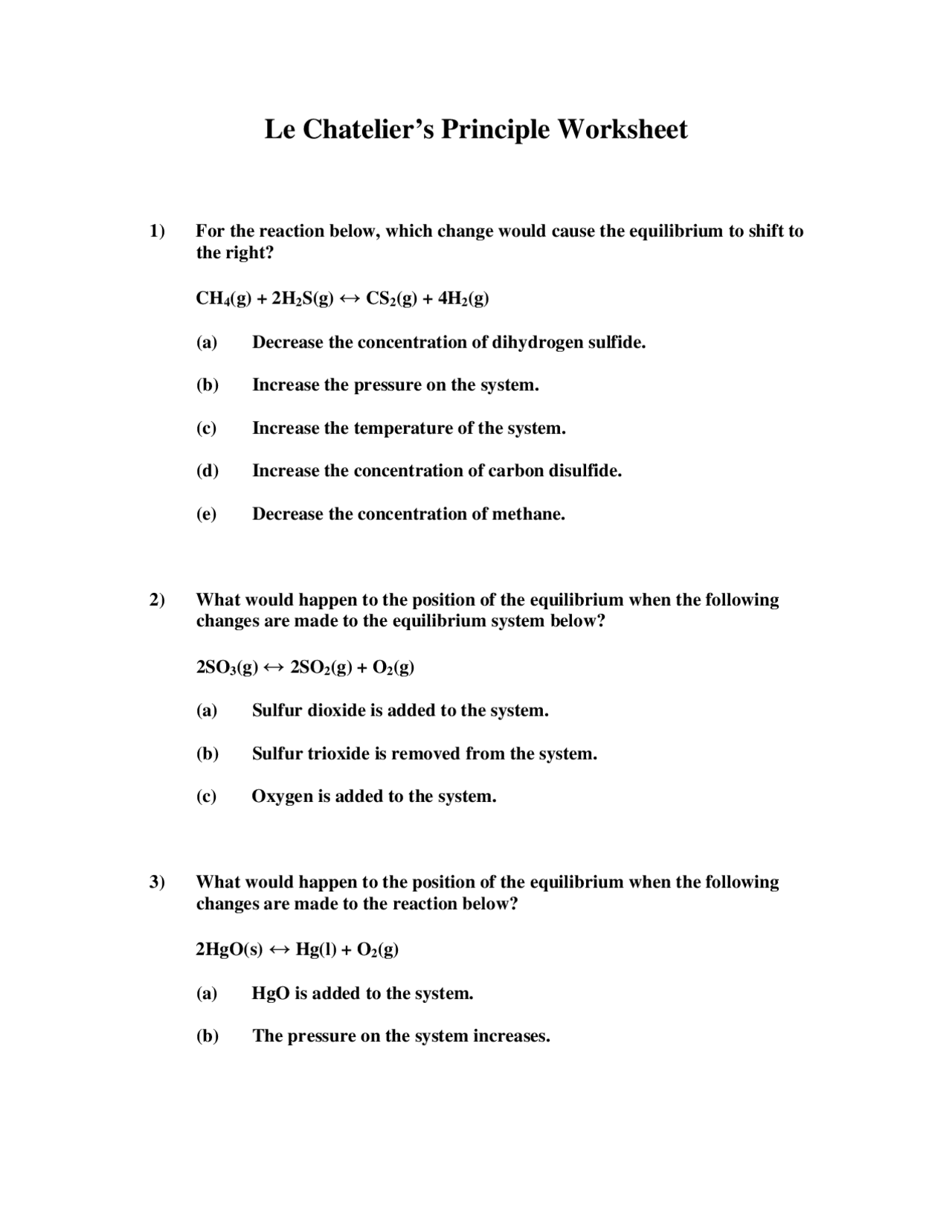 Le Chatelier s Principle Worksheet Exams Applied Chemistry Docsity Le Chatelier s Principle Worksheet Exams Applied Chemistry Docsity