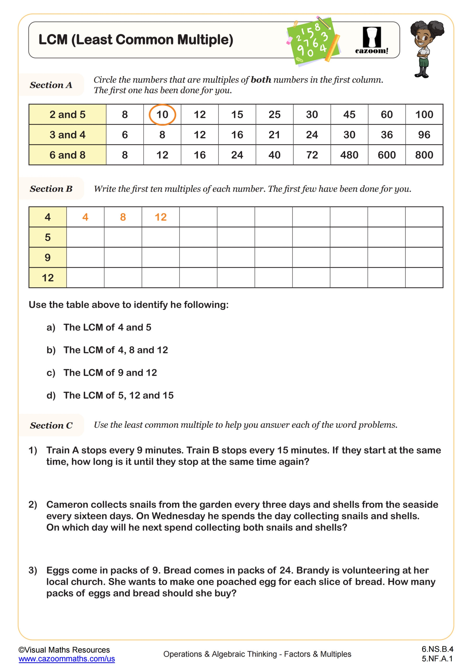 Least Common Multiple LCM Worksheet 6th Grade PDF Worksheets Cazoom Math Least Common Multiple LCM Worksheet 6th Grade PDF Worksheets Cazoom Math