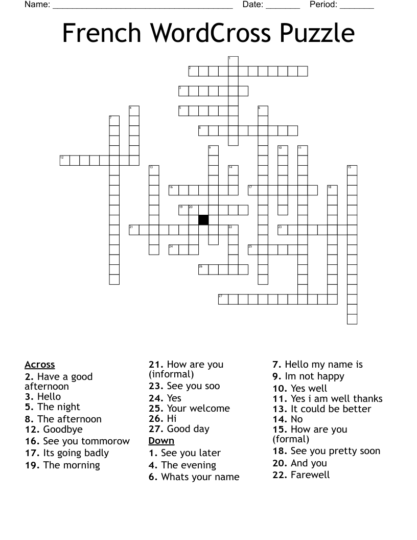 Les Salutations French Greetings Crossword WordMint Les Salutations French Greetings Crossword WordMint