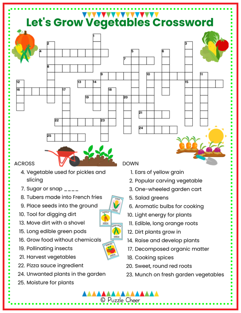 Let s Grow Vegetables Crossword Puzzle Puzzle Cheer Let s Grow Vegetables Crossword Puzzle Puzzle Cheer