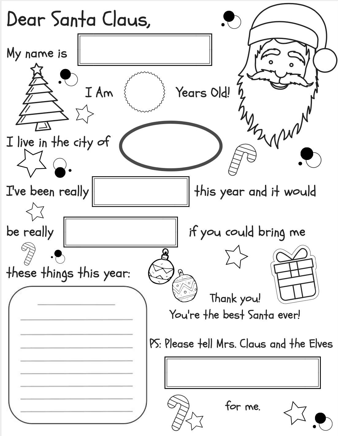 Letter To Santa Fill in Coloring Page FREE PRINTABLE Letter To Santa Fill in Coloring Page FREE PRINTABLE