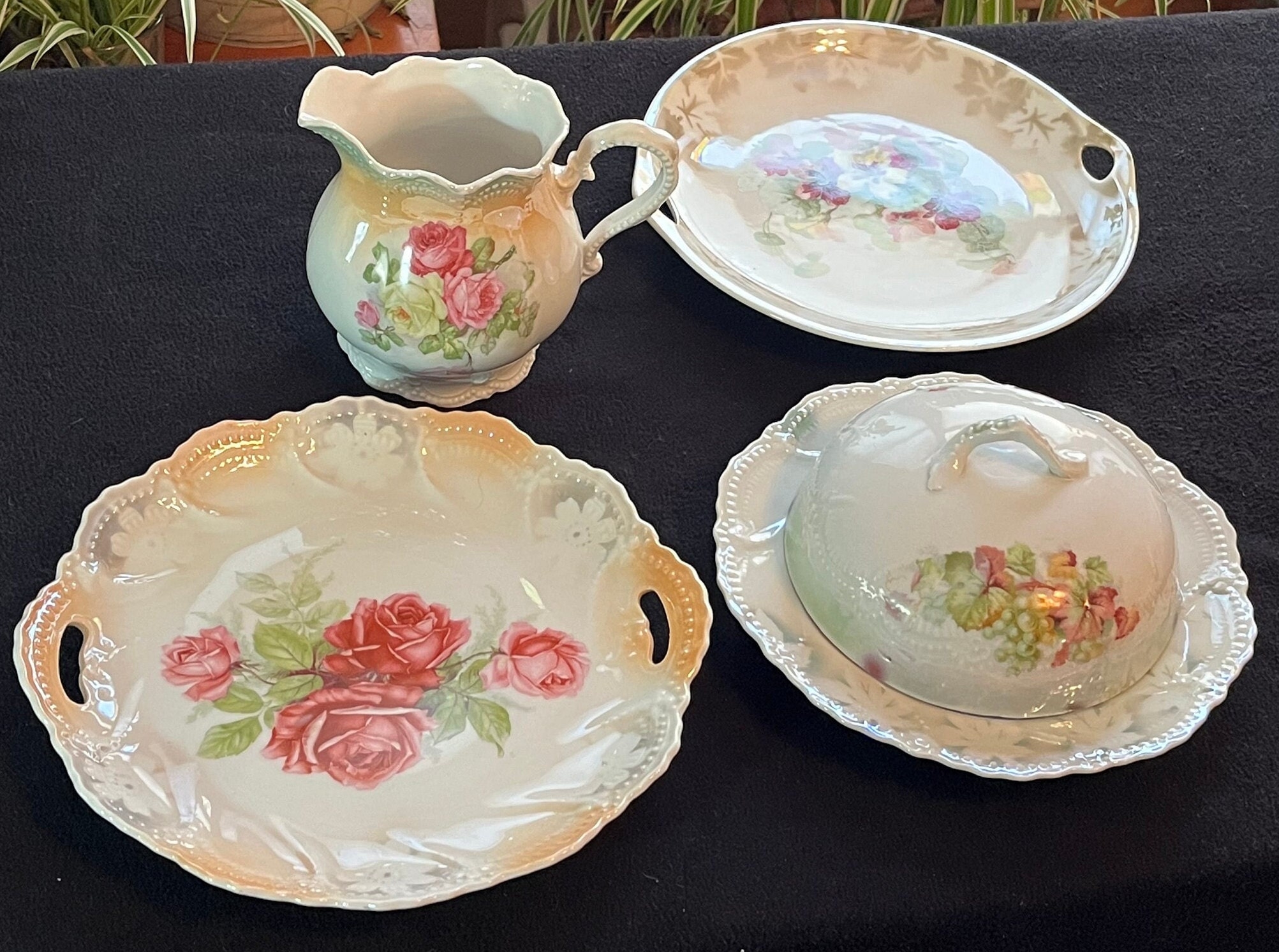 Leuchtenburg German bavarian Vintage Antique Iridescent China Mismatch Sets For Gift cottage Wall Kitchen Decor Staging holiday anniversary Etsy