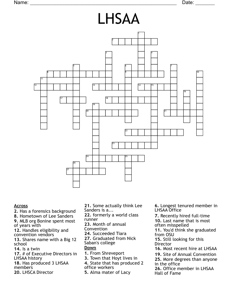 LHSAA Crossword WordMint LHSAA Crossword WordMint