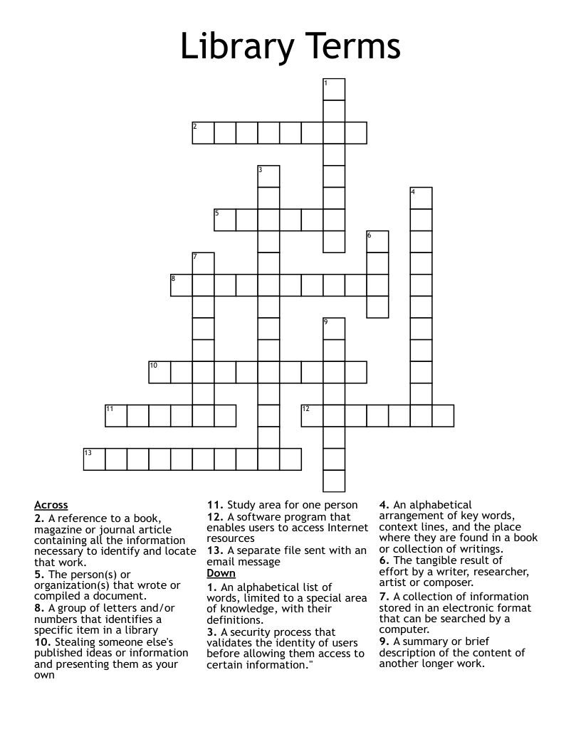 Library Terms Crossword WordMint Library Terms Crossword WordMint