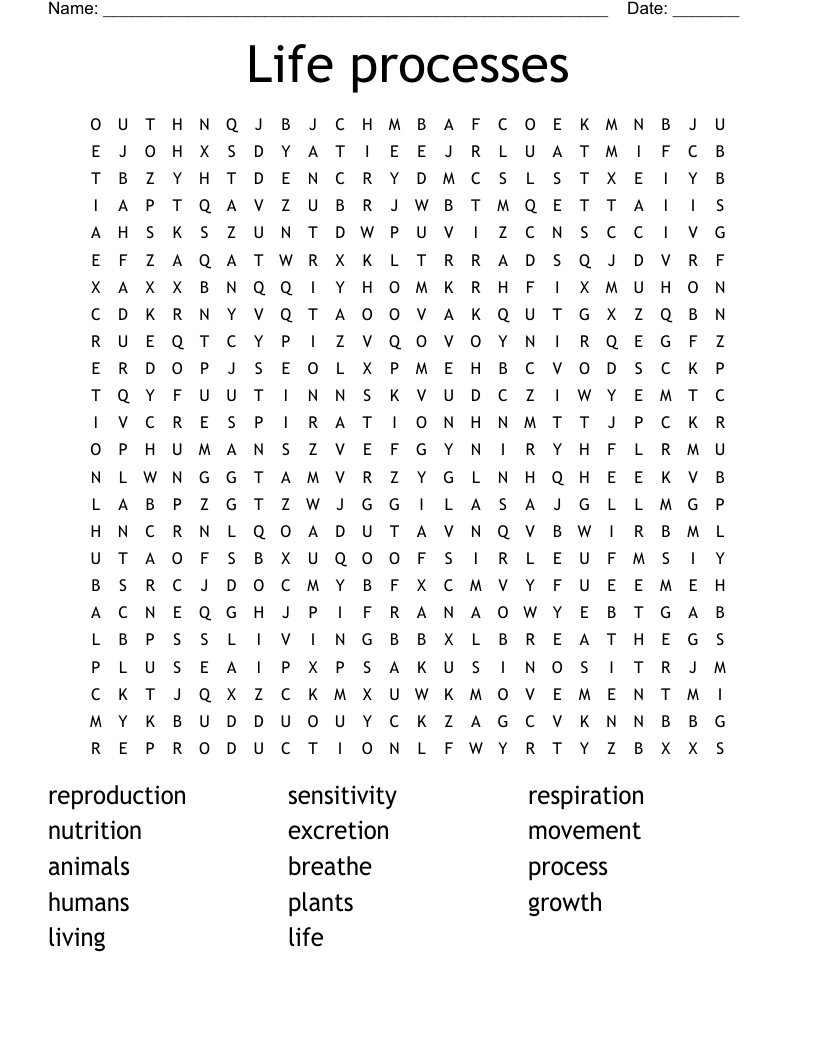Life Processes Word Search WordMint Life Processes Word Search WordMint