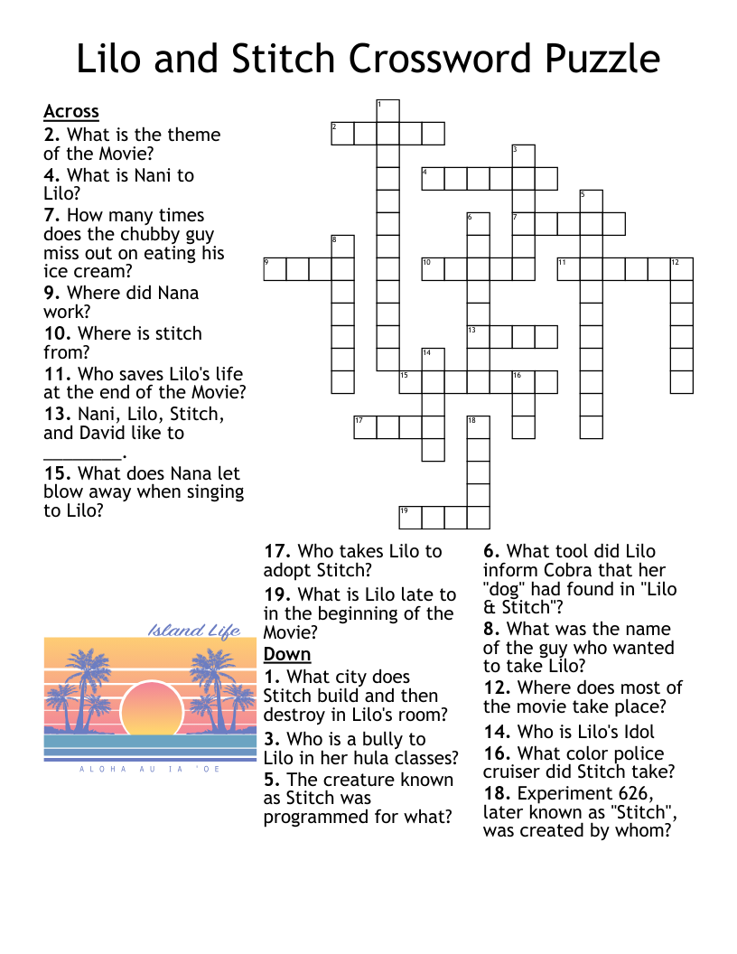 Lilo And Stitch Crossword Puzzle WordMint Lilo And Stitch Crossword Puzzle WordMint