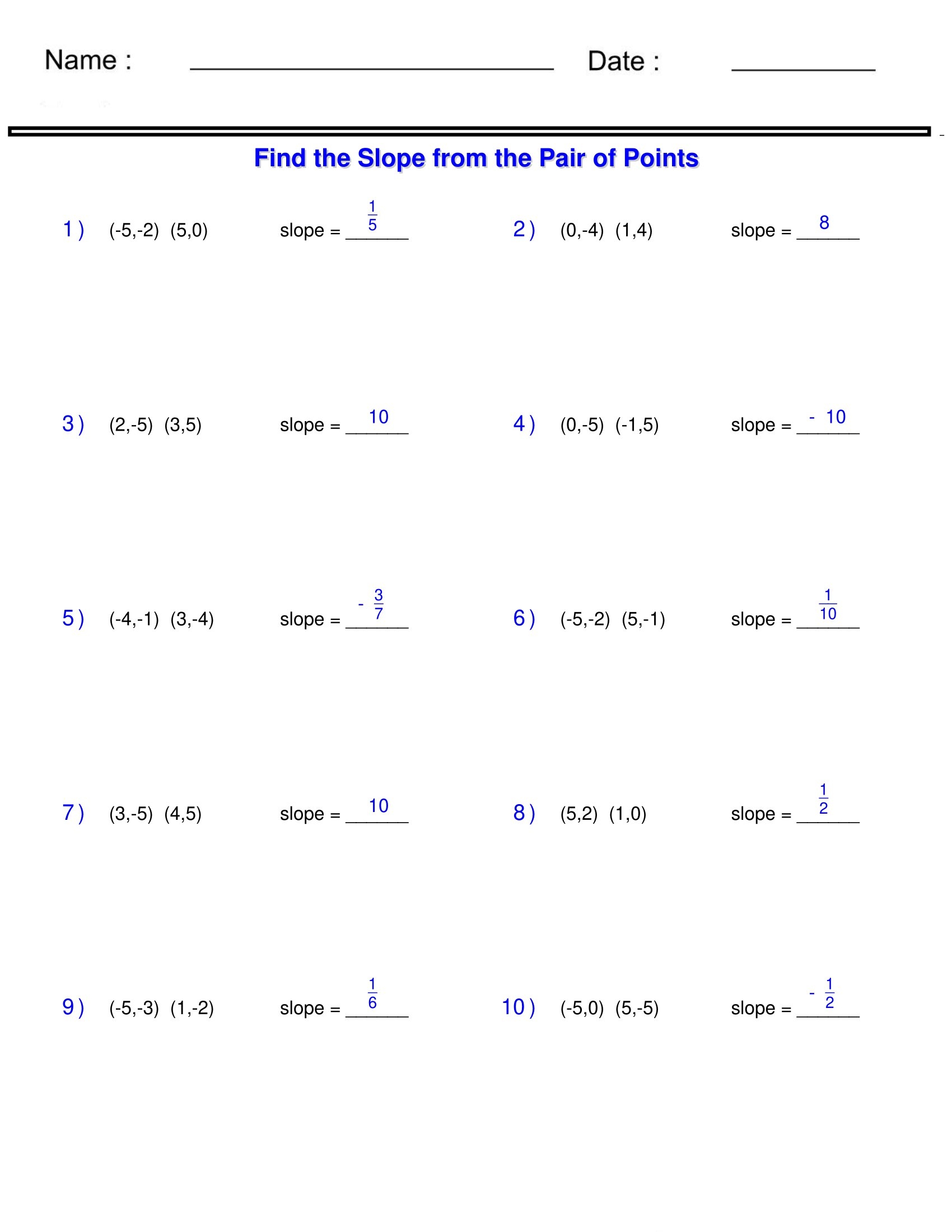 Linear Functions Finding Slope From Pair Of Points Worksheets Made By Teachers Linear Functions Finding Slope From Pair Of Points Worksheets Made By Teachers
