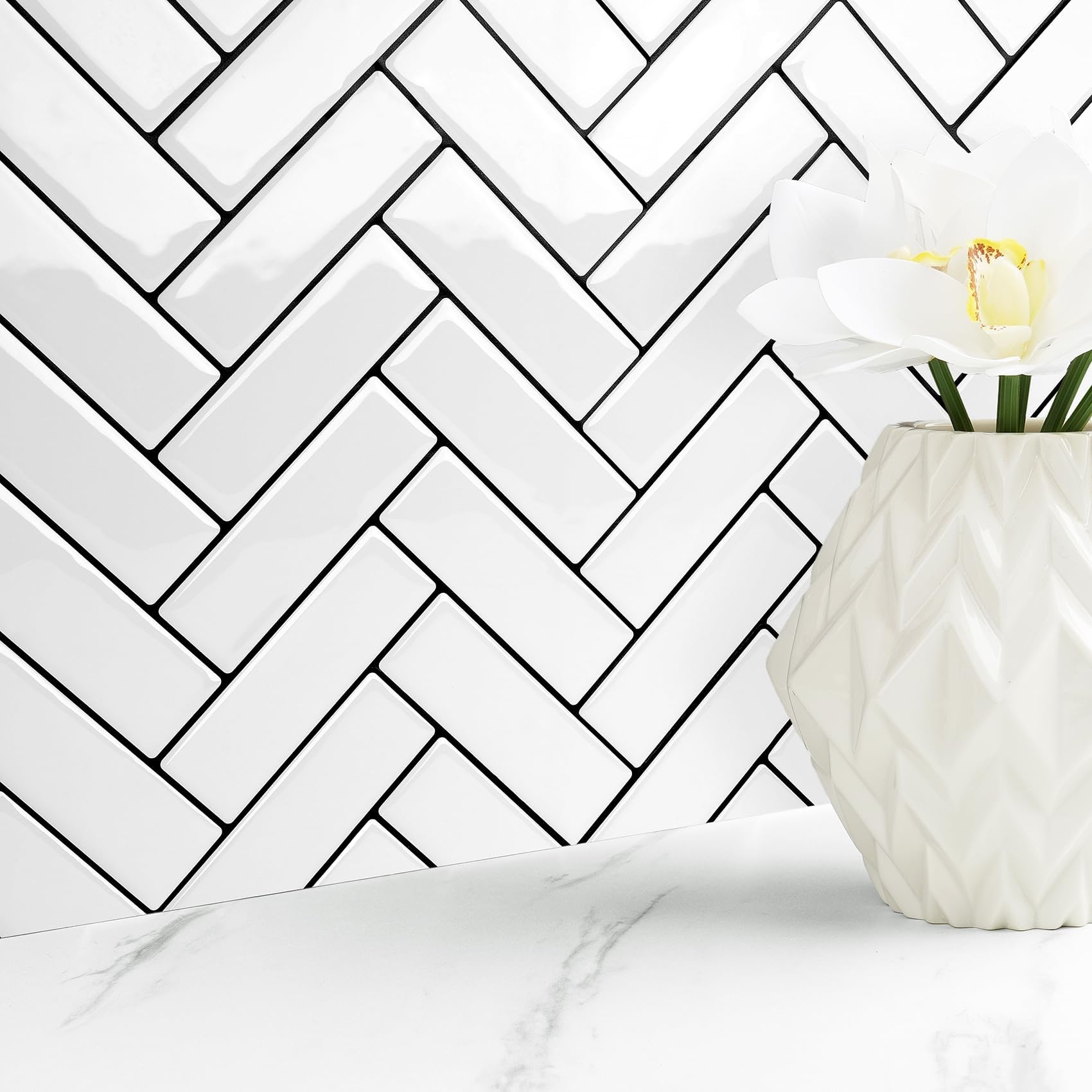 Livelynine White Herringbone Subway Tile Peel And Stick Backsplash For Kitchen Wall Bathroom Shower Peel And Stick Wall Tiles Renter Friendly Back Splash Stick On Tiles For Fireplace 4 Tiles 12x12 Amazon