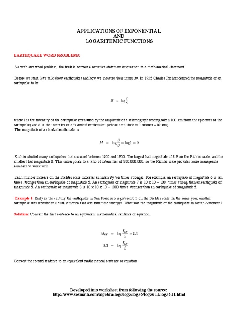 worksheet with word problems solved with logs worksheet with word problems solved with logs