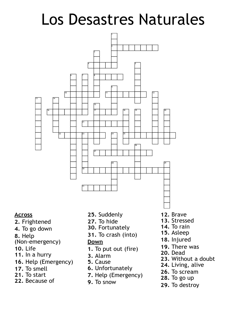 Los Desastres Naturales Crossword WordMint Los Desastres Naturales Crossword WordMint