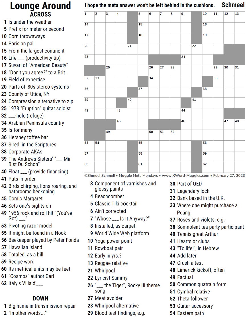 Lounge Around XWord Muggles Forum Lounge Around XWord Muggles Forum