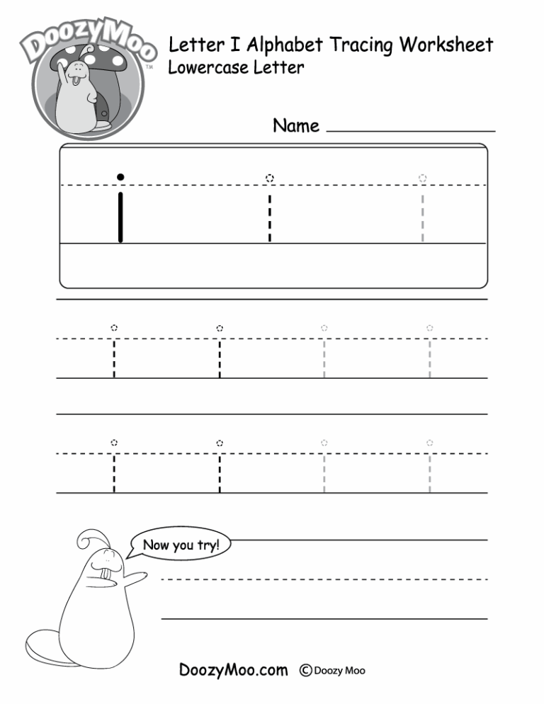 Lowercase Letter i Tracing Worksheet Doozy Moo