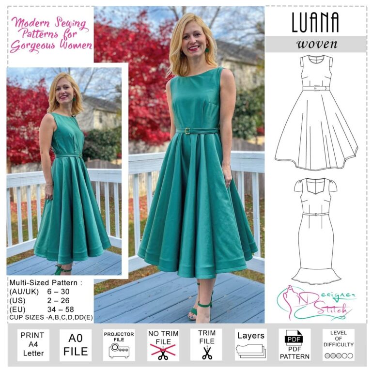 Luana Dress Sewing Pattern PDF Designer Stitch