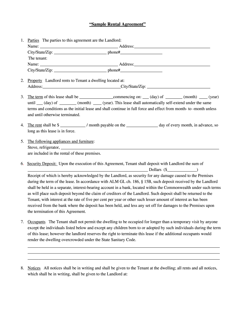 MA Sample Rental Agreement Form Fill Online Printable Fillable Blank PdfFiller MA Sample Rental Agreement Form Fill Online Printable Fillable Blank PdfFiller