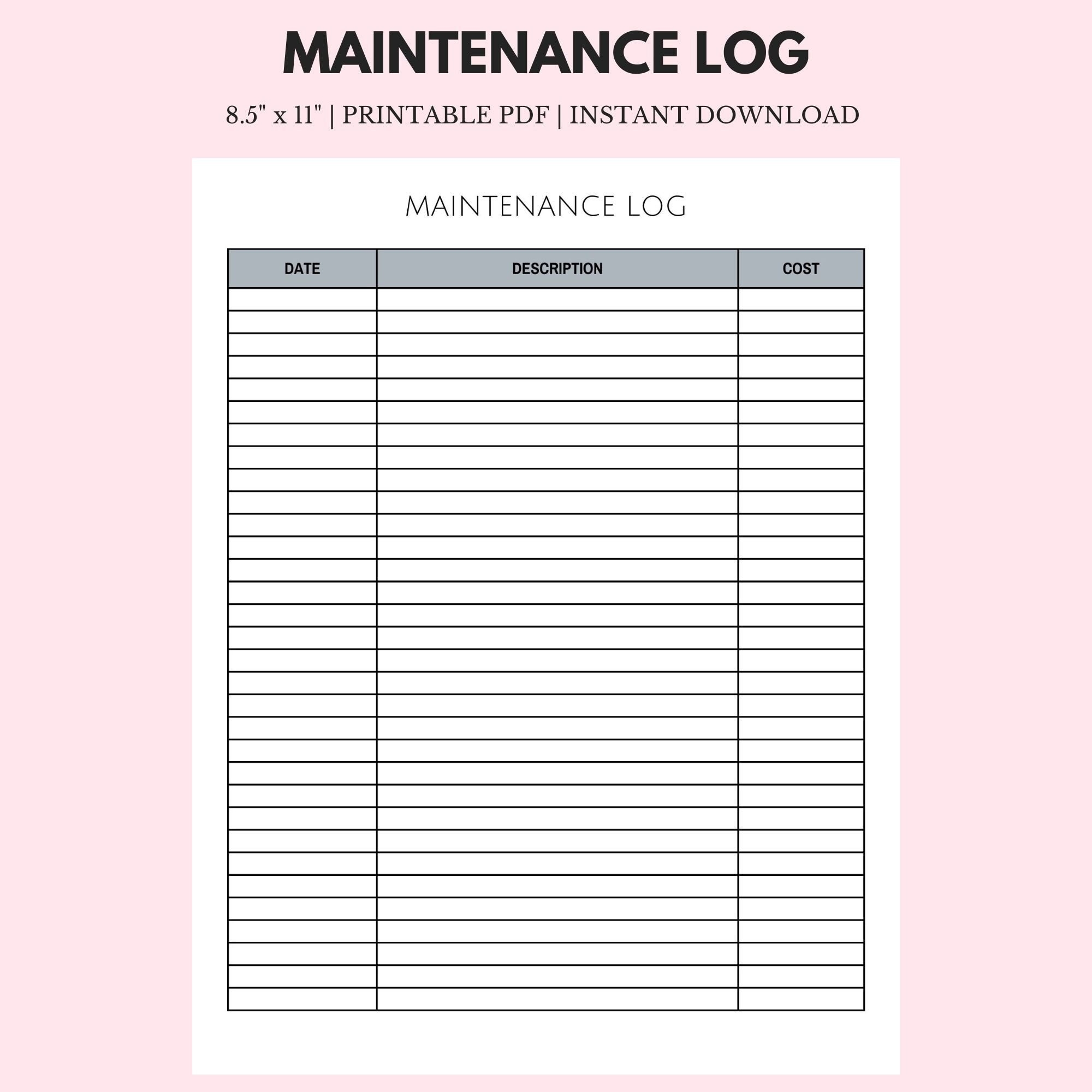 Maintenance Log 8 5 X 11 Instant Download Printable Etsy Maintenance Log 8 5 X 11 Instant Download Printable Etsy