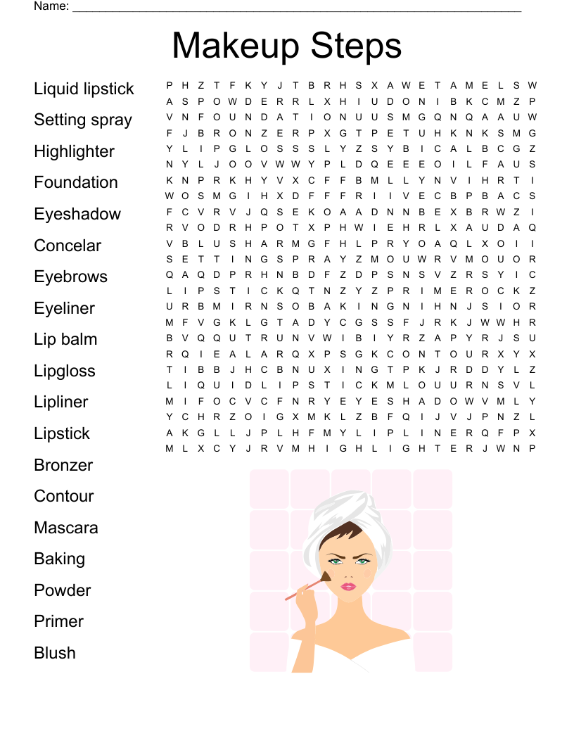 Makeup Steps Word Search WordMint