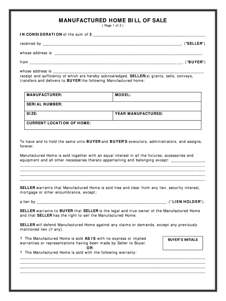 Manufactured Home Bill Of Sale Form Fill Online Printable Fillable Blank PdfFiller Manufactured Home Bill Of Sale Form Fill Online Printable Fillable Blank PdfFiller