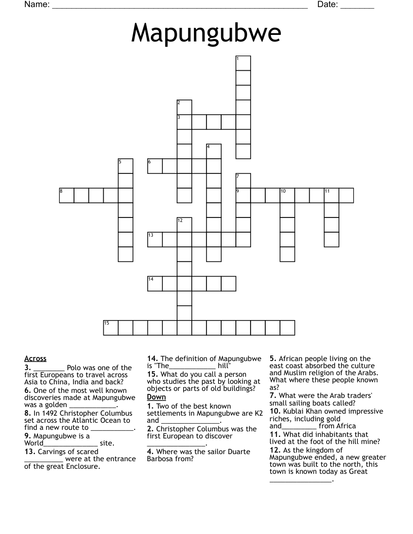 Mapungubwe Crossword WordMint Mapungubwe Crossword WordMint