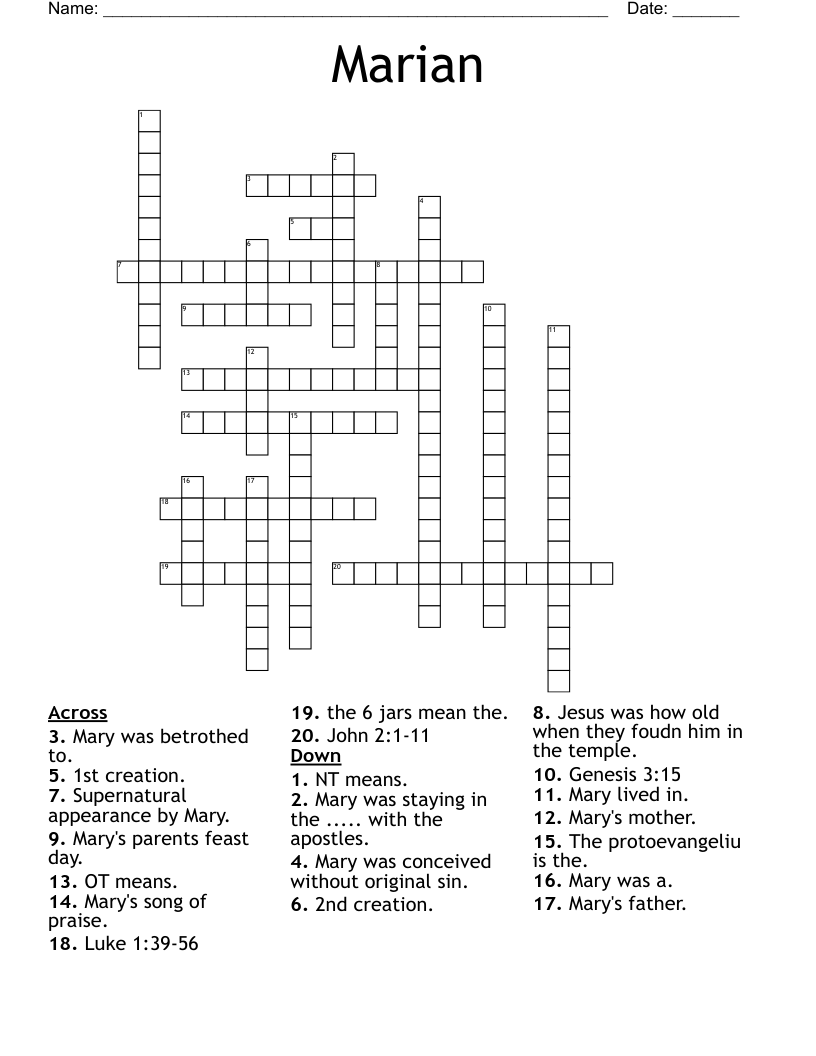 Marian Crossword WordMint Marian Crossword WordMint