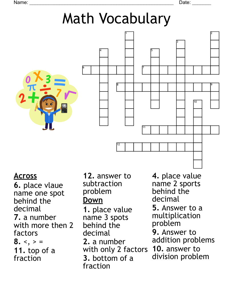 Math Vocabulary Crossword WordMint Math Vocabulary Crossword WordMint