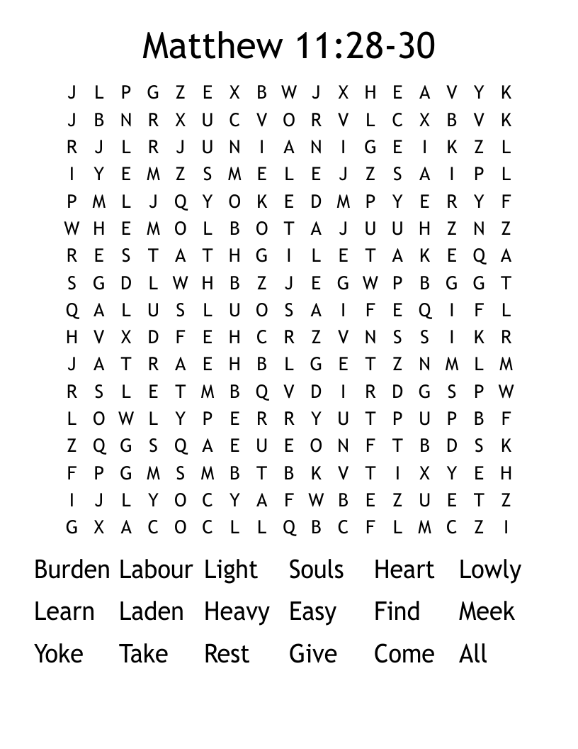 Matthew 11 28 30 Word Search WordMint