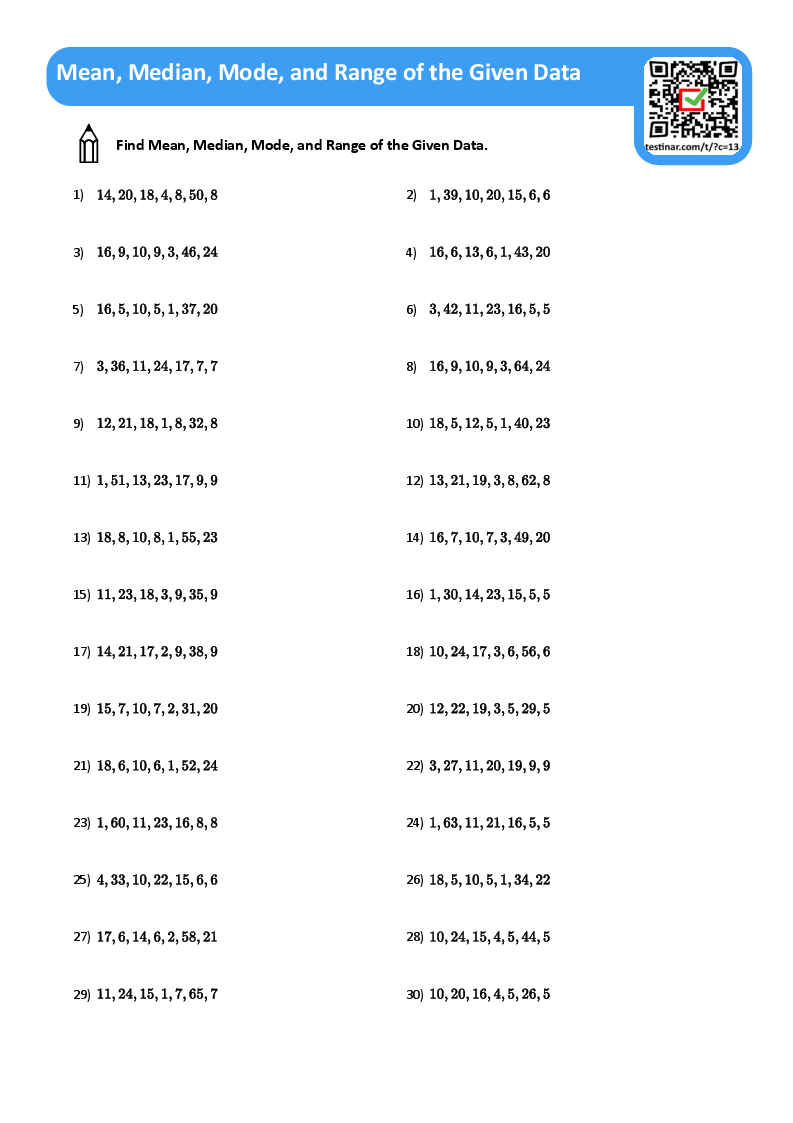 Mean Median Mode And Range Of The Given Data Worksheets Mean Median Mode And Range Of The Given Data Worksheets