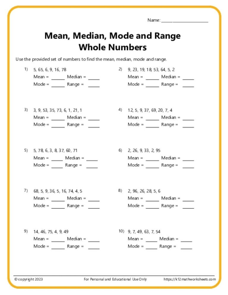 Mean Median Mode Range Worksheets