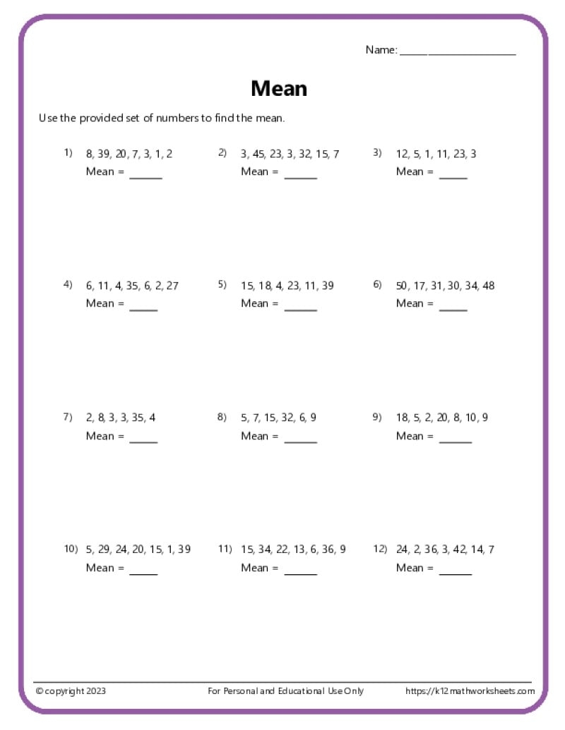 Mean Median Mode Range Worksheets Mean Median Mode Range Worksheets