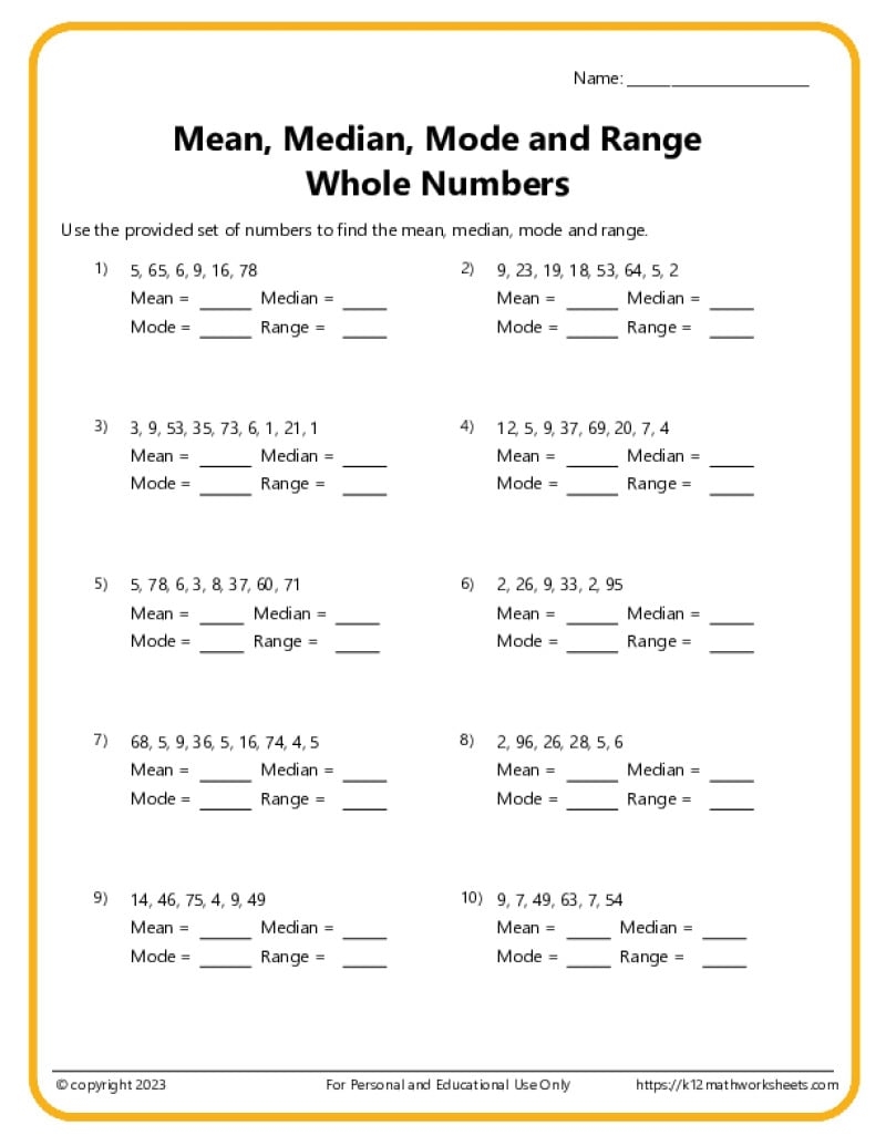 Mean Median Mode Range Worksheets Mean Median Mode Range Worksheets