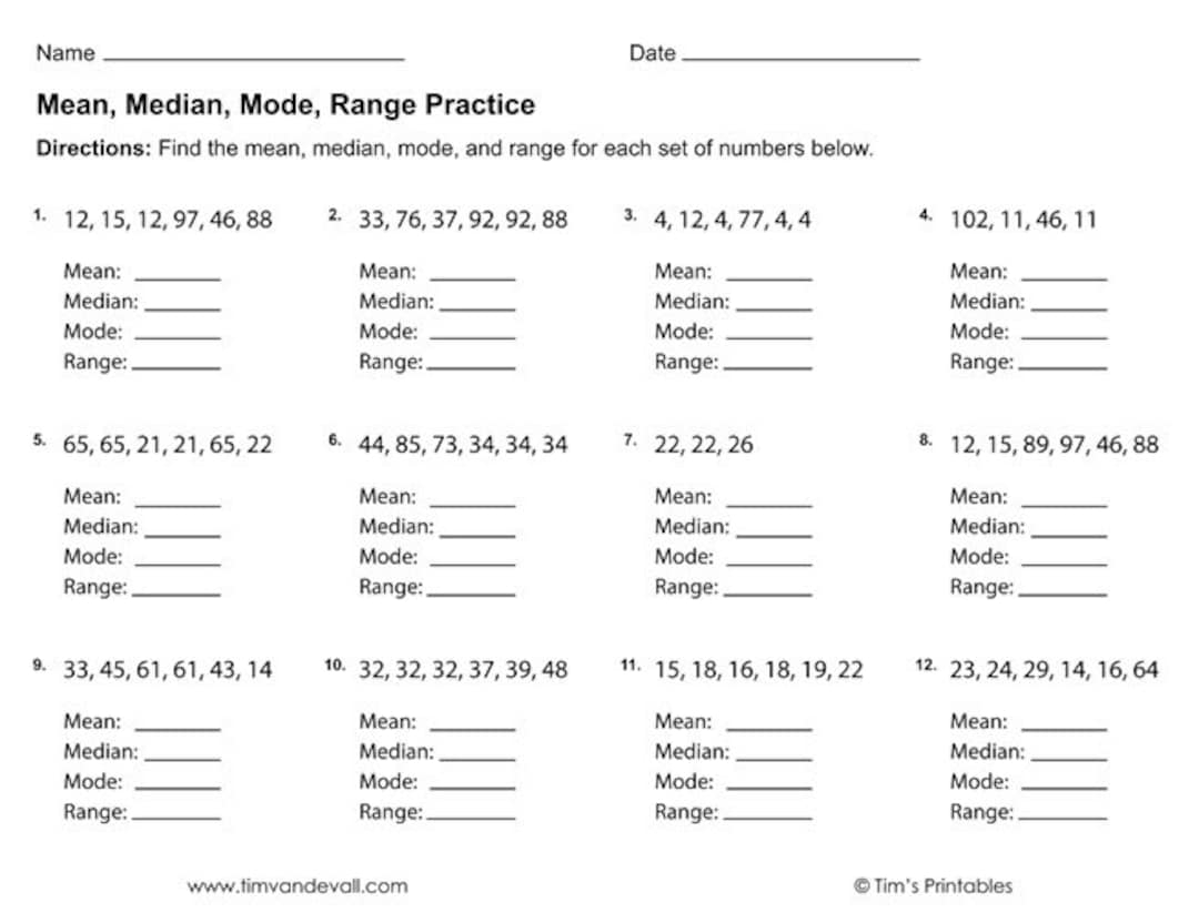 Mean Median Mode Range Worksheets PDF 3 Printable Worksheets Etsy Israel Mean Median Mode Range Worksheets PDF 3 Printable Worksheets Etsy Israel
