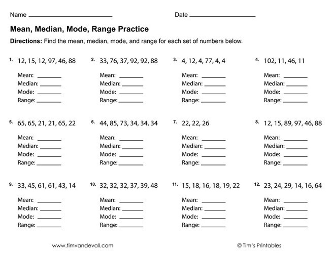 mean median mode and range worksheets mean median mode and range worksheets