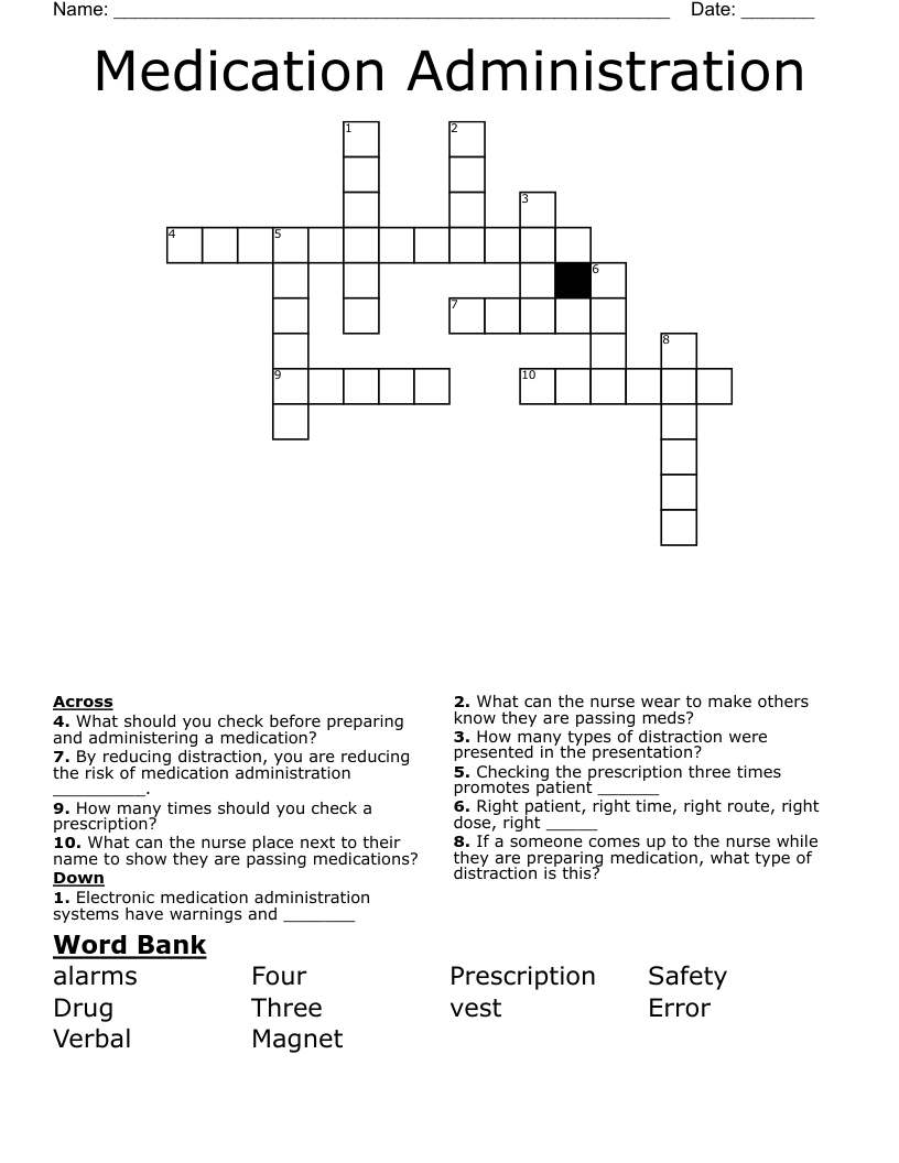 Medication Administration Crossword WordMint Medication Administration Crossword WordMint