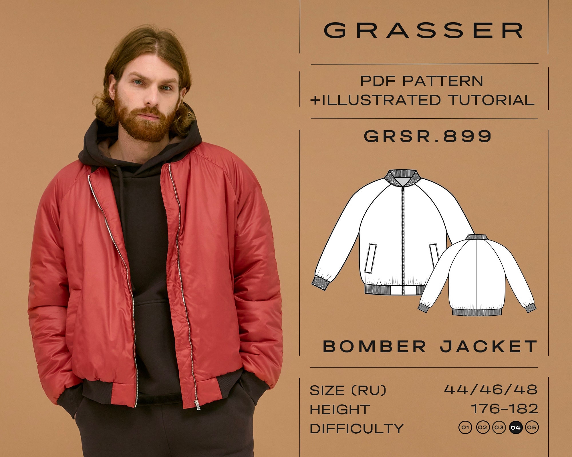 Men s Bomber Jacket Pdf Sewing Pattern Sizes 44 46 48 RU Model No 899 Etsy