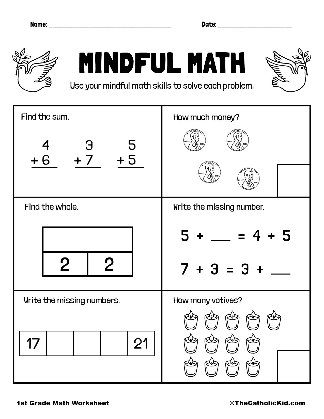 Mental Math Review 1st Grade Math Worksheet Catholic TheCatholicKid Mental Math Review 1st Grade Math Worksheet Catholic TheCatholicKid
