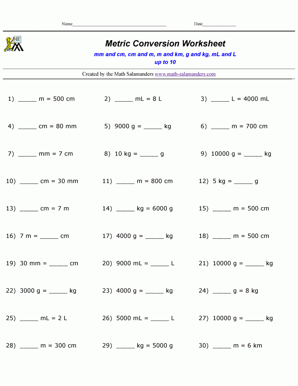 Metric Conversion Practice Worksheets Metric Conversion Practice Worksheets