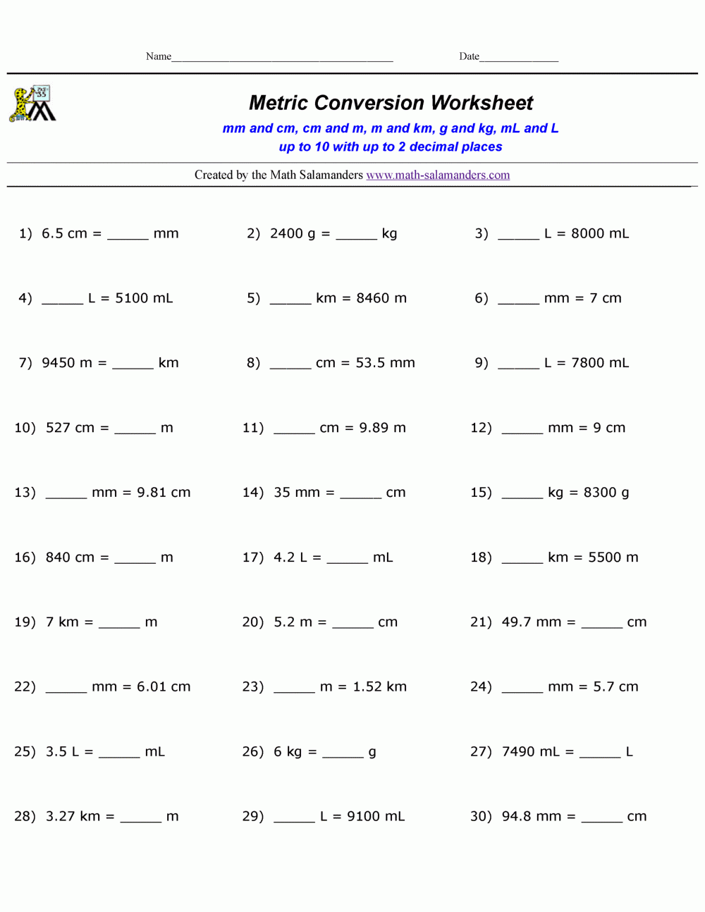 Metric Conversion Practice Worksheets Metric Conversion Practice Worksheets