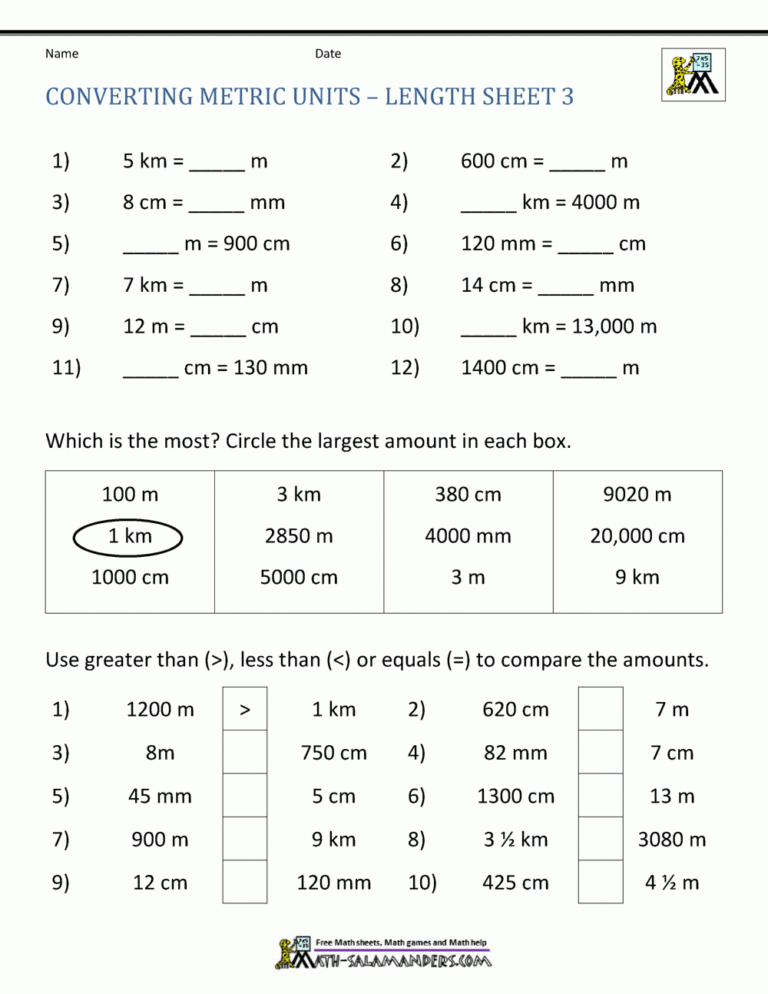 Metric Conversion Worksheet