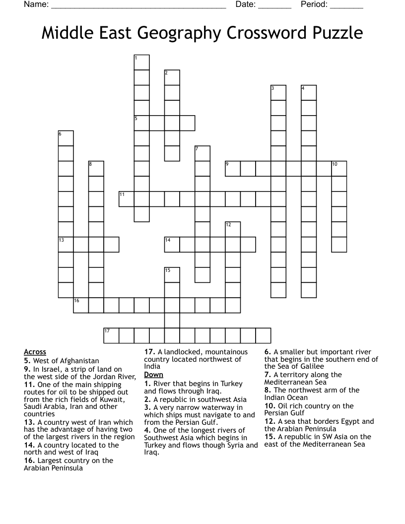 Middle East Geography Crossword Puzzle WordMint