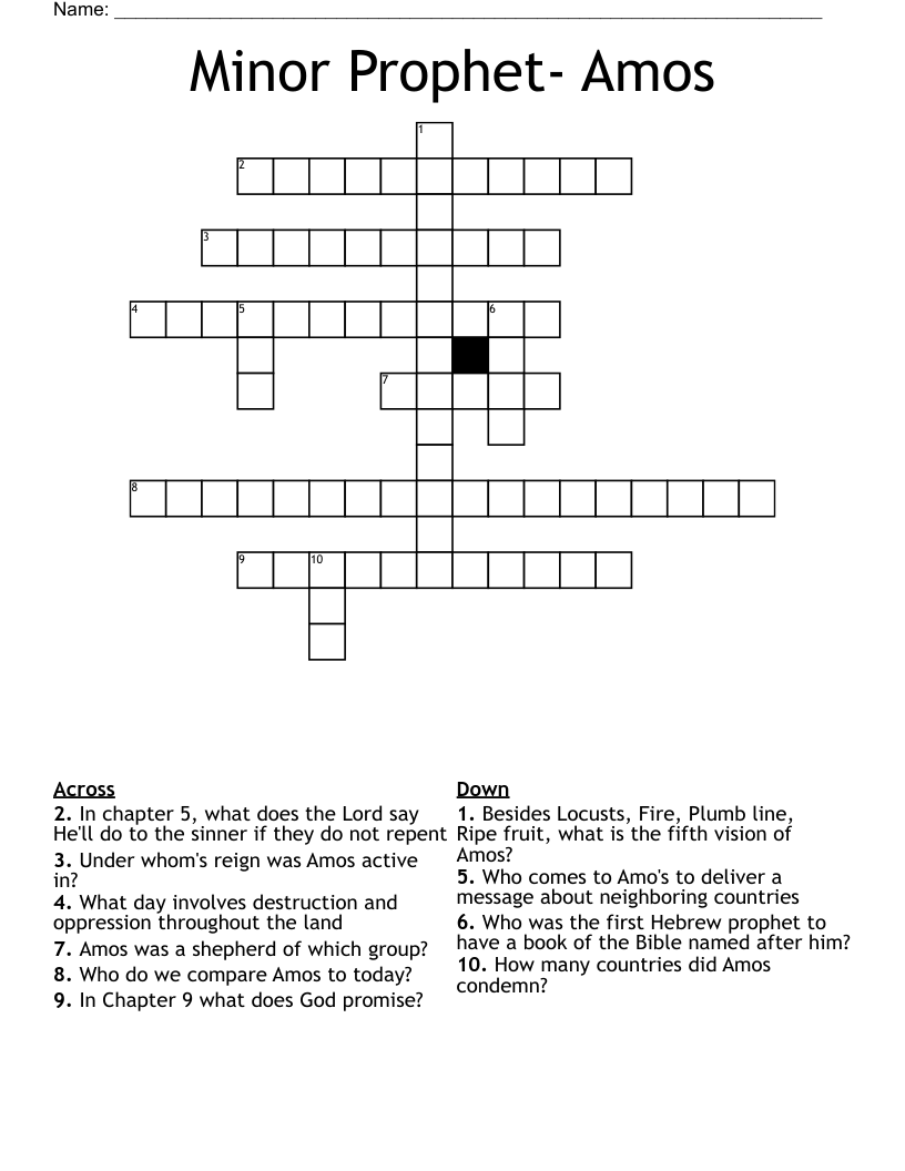 Minor Prophet Amos Crossword WordMint