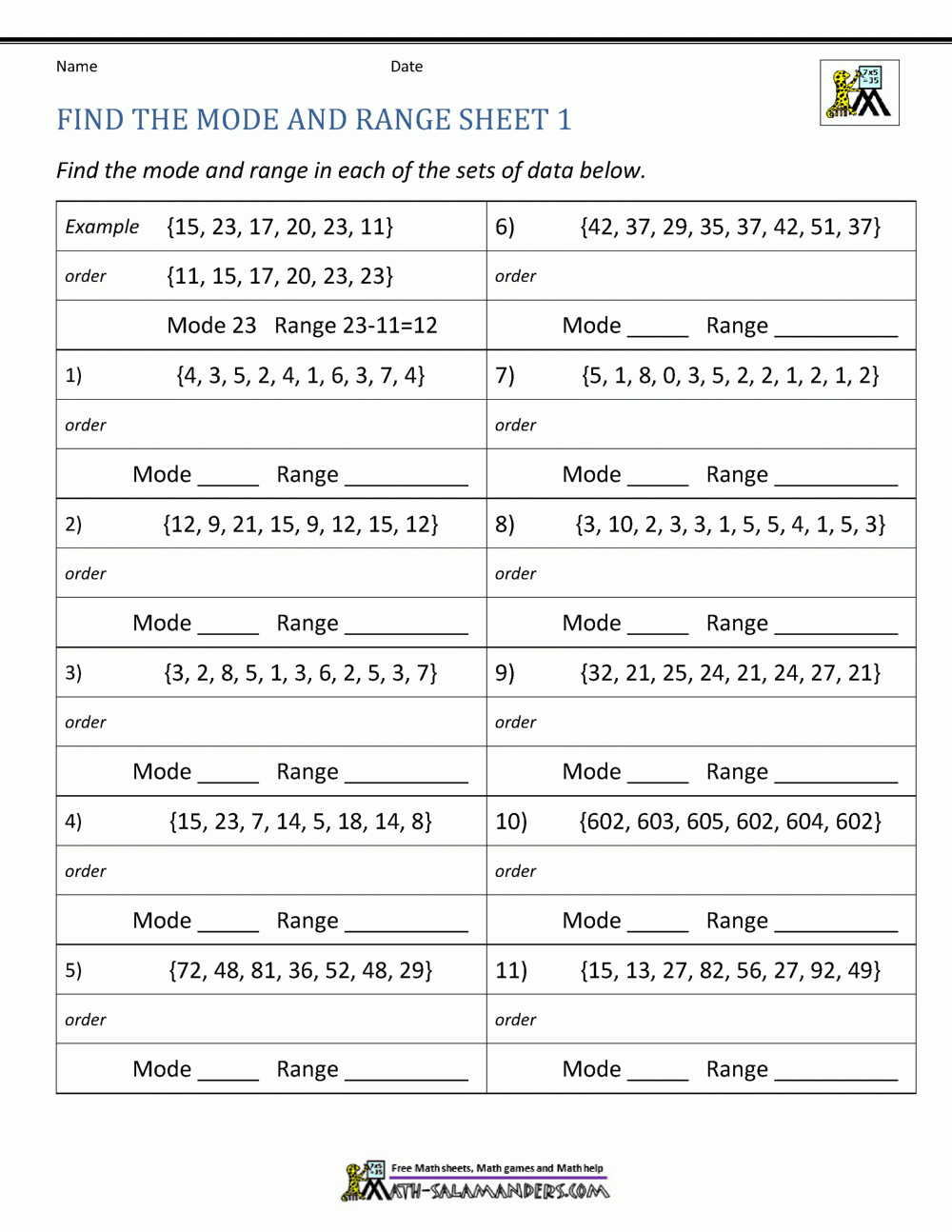 Mode And Range Worksheets Mode And Range Worksheets